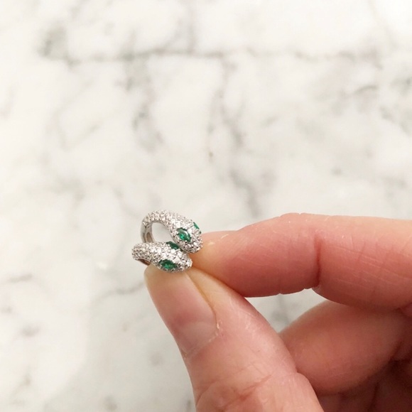 925 Silver CZ Pave Snake Mini Hoop Earrings - Picture 5 of 6